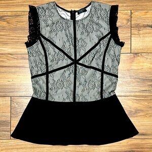 Caramel Black and Gray Lace Peplum Blouse